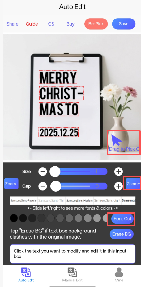 Editing Interface Screenshot (Mobile)